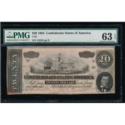 1864 $20 Confederate States of America Note PMG 63EPQ