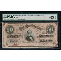 1864 $50 Confederate States of America Note PMG 62EPQ