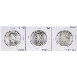 Lot of (3) 1968 Mexico 25 Pesos Silver Olympics Commemorative Coins