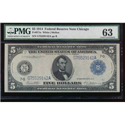 1914 $5 Chicago Federal Reserve Note PMG 63