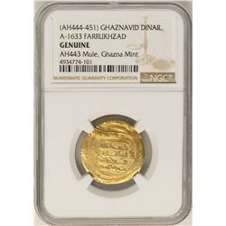 AH444-451 Ghaznavid Dinar AH433 Farrukhzad Gold Coin NGC Genuine Mule Ghazna Mint