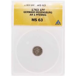 1763 Germany-Regensburg AR Pfennig Coin ANACS MS63