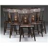 Image 1 : SET OF SIX PAINT DECORATED PLANK SEAT CHAIRS