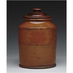 FINE GLAZED REDWARE JAR WITH COVER