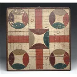 FINE PAINTED ANTIQUE PARCHEESI BOARD