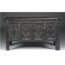 OUTSTANDING CARVED OAK COFFER