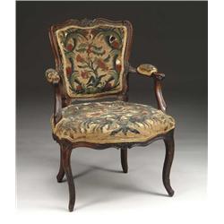 ANTIQUE FRENCH CARVED OPEN ARMCHAIR