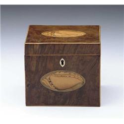 SMALL BURL INLAID SQUARE TEA CADDY