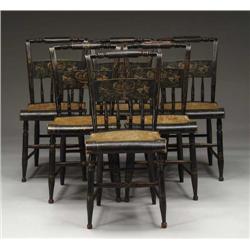 SET OF SIX DECORATED HITCHCOCK CHAIRS