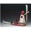 Image 1 : RED AND WHITE CARVED WOOD WINDMILL AND MAN SAWING