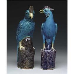 TWO SIMILAR CHINESE PORCELAIN BIRD FIGURES