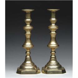 PAIR OF TALL BRASS CANDLESTICKS