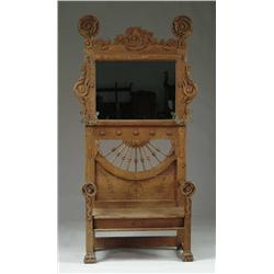 ORNATELY CARVED OAK HALL BENCH