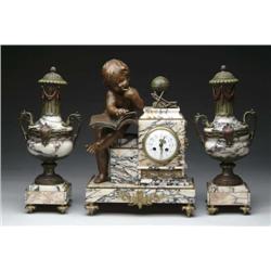 FIGURAL MARBLE THREE PART CLOCK SET
