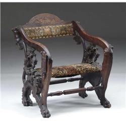 INTERESTING LION CARVED ARMCHAIR