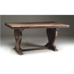 CARVED TRESTLE STYLE LIBRARY TABLE