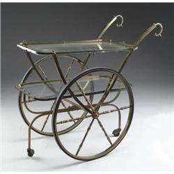 BRASS AND GLASS TWO TIER TEA CART