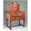 Image 1 : UNUSUAL FOLK ART MARQUETRY SLANT FRONT DESK