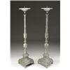 Image 1 : PAIR OF FLOOR STANDING BRASS PRICKET CANDLE HOLDE