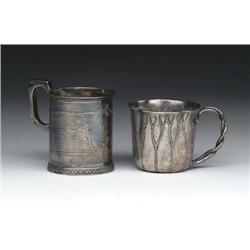 TWO SILVER MUGS
