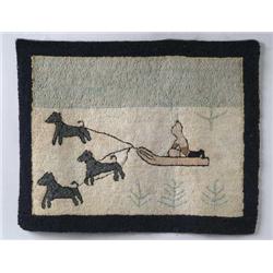 HOOKED RUG WITH SLED AND THREE DOGS
