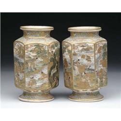 PAIR OF HEXAGON SATSUMA VASES