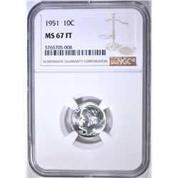 1951 ROOSEVELT DIME NGC MS-67 FT