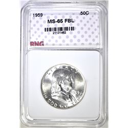 1959 FRANKLIN HALF DOLLAR, RNG GEM BU FBL