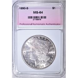 1890-S MORGAN DOLLAR, PNA CH/ GEM BU