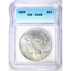 1934 PEACE DOLLAR, ICG AU-58