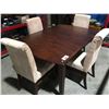 Image 1 : CONTEMPORARY MAHOGANY FINISH DINING TABLE WITH JACK-KNIFE LEAF & 4  MICROFIBER SUEDE