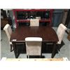 Image 2 : CONTEMPORARY MAHOGANY FINISH DINING TABLE WITH JACK-KNIFE LEAF & 4  MICROFIBER SUEDE