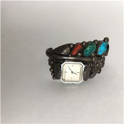Sterling Silver Turquoise Coral signed Phil Chapo