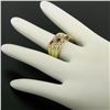 Image 4 : 14K Yellow Gold Diamond & Baguette Ruby Wide Stacked Multi Band Ring