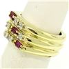 Image 6 : 14K Yellow Gold Diamond & Baguette Ruby Wide Stacked Multi Band Ring