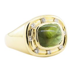 6.40 ctw Green Tourmaline And Diamond Ring - 14KT Yellow Gold