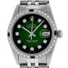 Rolex Mens Stainless Steel 36mm Green Vignette Diamond Datejust Wristwatch