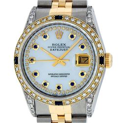 Rolex Mens 2 Tone 14K Lugs MOP Sapphire & Diamond 36MM Datejust