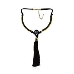 Silk Tassel Pendant Necklace - Rhodium Plated