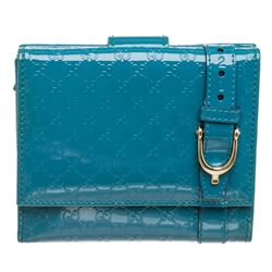 Gucci Blue Patent Leather Microguccissima GG Compact Wallet