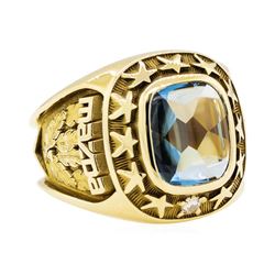 3.00 ctw Blue Topaz and Diamond Mazda Company Ring - 10KT Yellow Gold