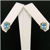 Image 3 : 14K Yellow Gold 1.18 ctw Oval Blue Topaz & Round Diamond Halo Stud Earrings