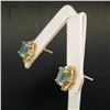 Image 4 : 14K Yellow Gold 1.18 ctw Oval Blue Topaz & Round Diamond Halo Stud Earrings