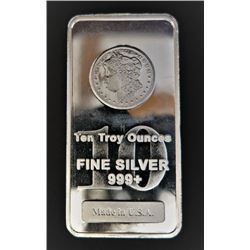 10 Ounce Silver Bullion Morgan Design Bar 999 Pure Silver