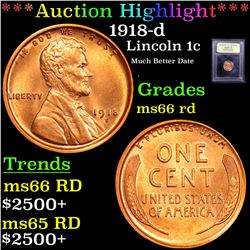 ***Auction Highlight*** 1918-d Lincoln Cent 1c Graded GEM+ Unc RD By USCG (fc)