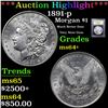 Image 1 : ***Auction Highlight*** 1891-p Morgan Dollar $1 Graded Choice+ Unc By USCG (fc)