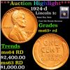 Image 1 : ***Auction Highlight*** 1924-d Lincoln Cent 1c Graded Select+ Unc RD By USCG (fc)
