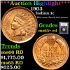Image 1 : ***Auction Highlight*** 1903 Indian Cent 1c Graded Gem+ Unc RD By USCG (fc)