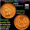 Image 1 : ***Auction Highlight*** 1909 Indian Cent 1c Graded Gem+ Unc RD By USCG (fc)