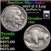 Image 1 : ***Auction Highlight*** 1937-d 3 Leg Buffalo Nickel 5c Graded vf+ By USCG (fc)